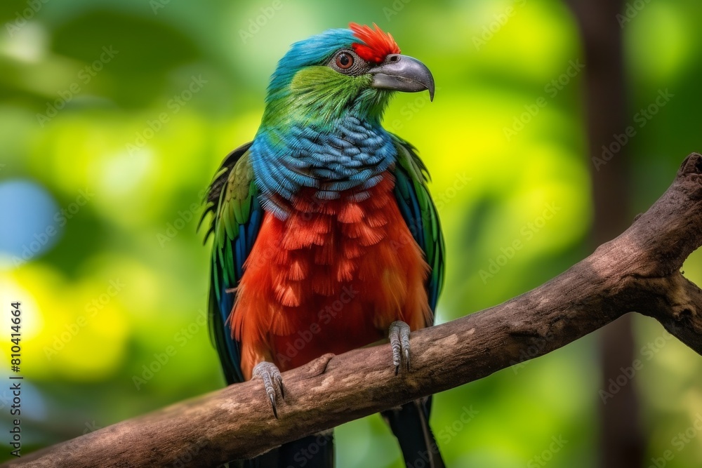 Vibrant parrot perched on tree branch