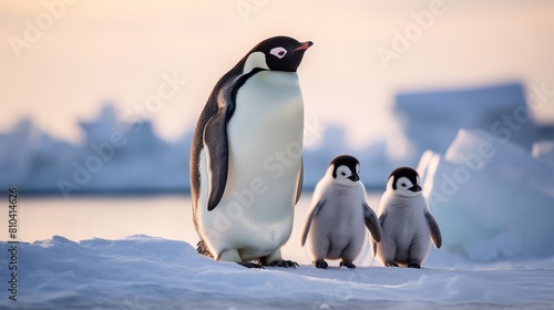 Adorable penguin family in icy landscape