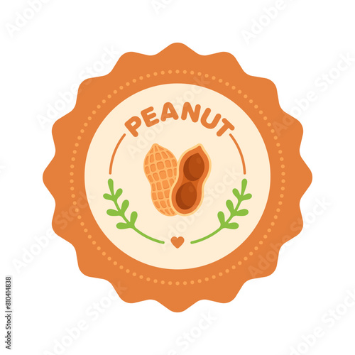 Peanut emblem. Flat vector design element isolated on white background. Superfood snack and vegan protein concept. Perfect for product packaging, food labeling, and nutrition education materials