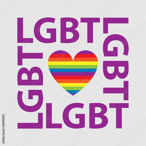 LGBT Pride Month in June. Lesbians, gays, bisexuals, transsexuals. LGBT flag and heart. Rainbow love concept. Human rights and tolerance. Poster, card, banner, sign for decoration and print.