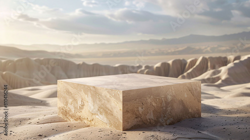 square podium with desert and sand valley mountain background for display product advertising photo