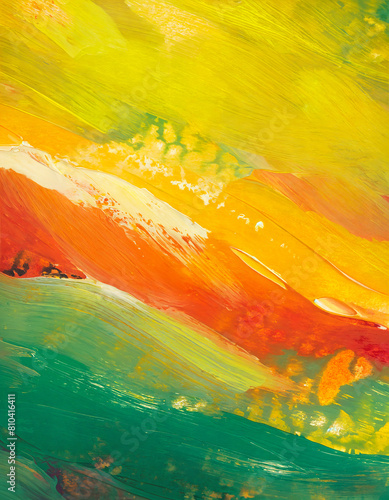 Abstract paint texture  green and yellow  gouache paint  thick  palette knife.