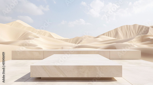 square podium with desert and sand dune background for display product advertising