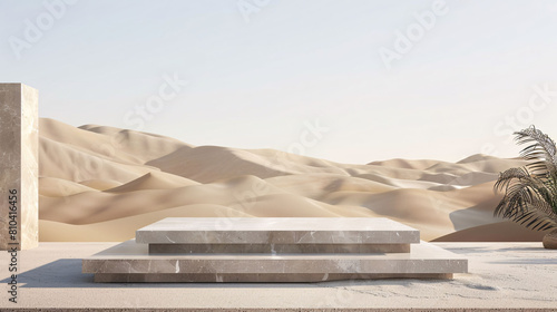 square podium with desert and sand dune background for display product advertising