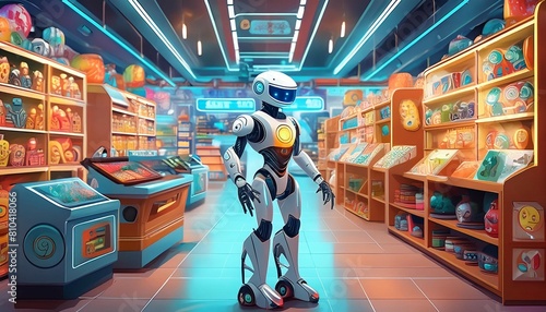 an artificial intelligence robot in a video game store