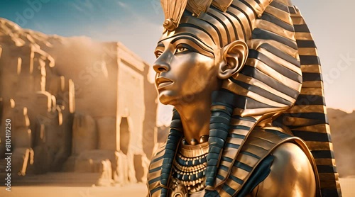 ancient Egypt Egyptian gold face pharaoh mask like Tutankhamen. Ancient Mummy Concept photo