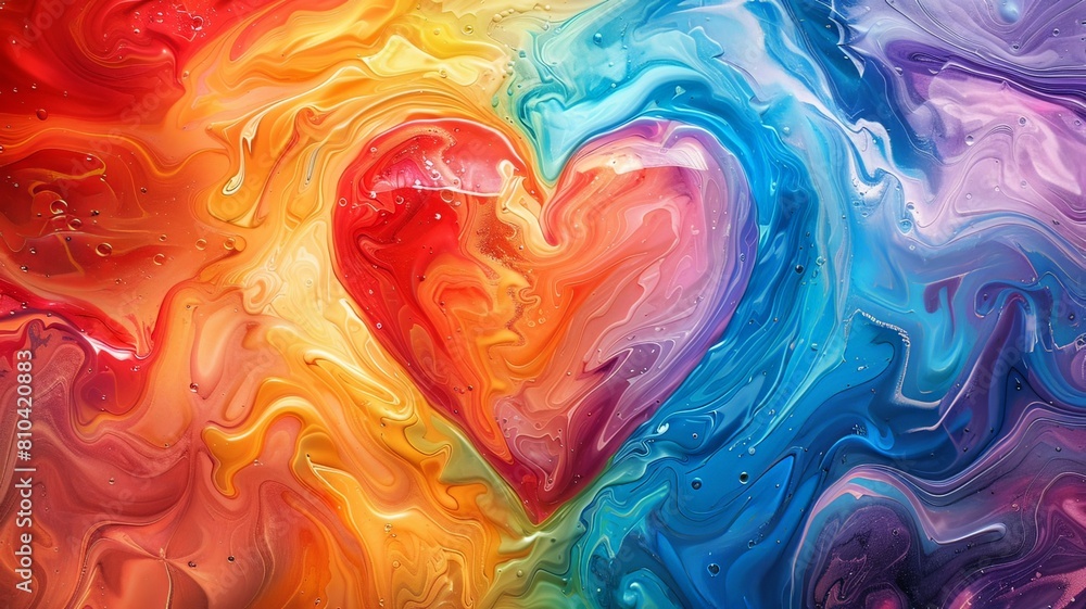 Fotografie A colorful painting of a heart with a rainbow background