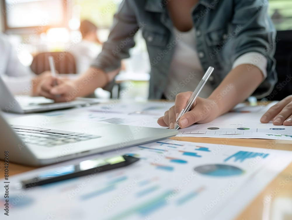 Concept of tax deduction strategy. Businessmen who compute their business balance prepare the tax reduction. Concept of tax deduction strategy. Businessmen who compute their business balance prepare the tax reduction.