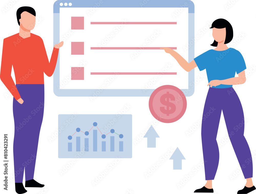 A boy and a girl are talking about a dollar graph. A boy and a girl are talking about a dollar graph.