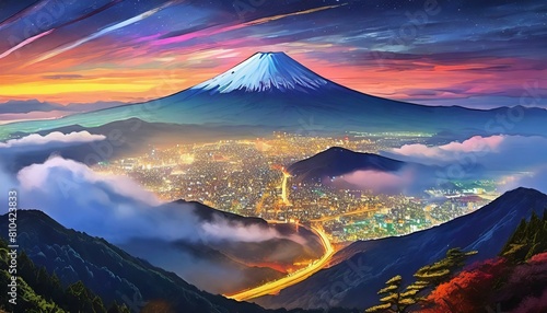 綺麗な富士山と、夕焼け photo