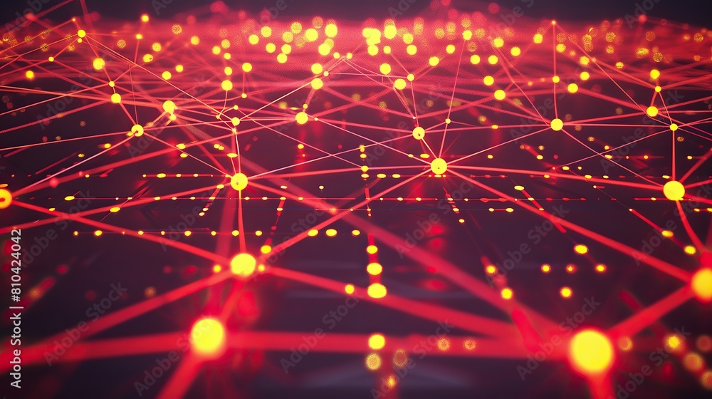 A digital landscape of neon red and yellow dots connected by luminescent lines creating a fiery network across a dark backdrop optimized for displaying text in the center area A digital landscape of neon red and yellow dots connected by luminescent lines creating a fiery network across a dark backdrop optimized for displaying text in the center area