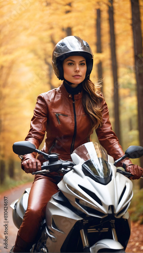 Young Woman on a Motorcycle © AI Models