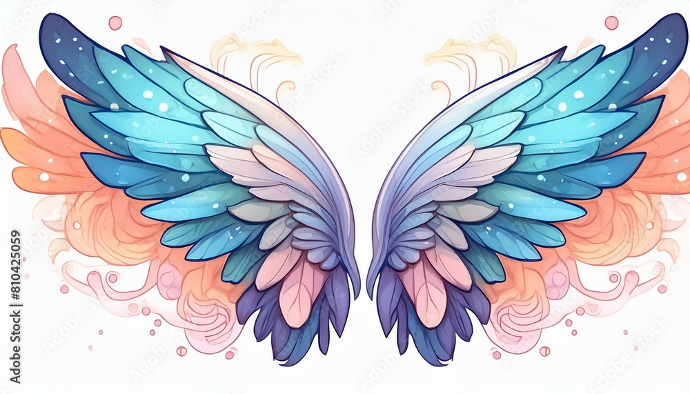 Obraz premium little fairy wings in cute funny with cartoon kawaii style isolated on white background