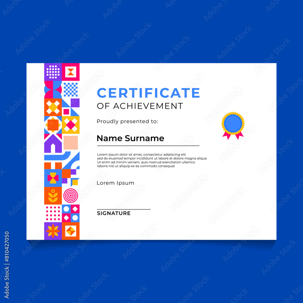 Fototapeta premium Abstract Geometric Mosaic Certificate Template Design