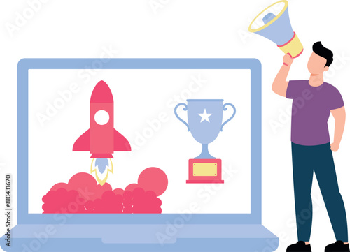 The guy is announcing a startup rocket.