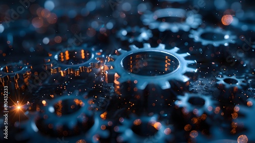 Interconnected gears and cogs in motion  symbolizing the mechanics behind digital marketing strategies.