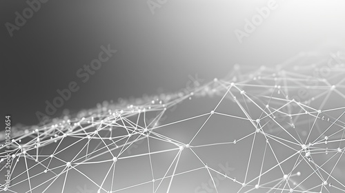 A minimalist backdrop of interconnected white and silver dots forming an elegant digital web over a gradient background of grey to black specifically designed to include a text area at the top