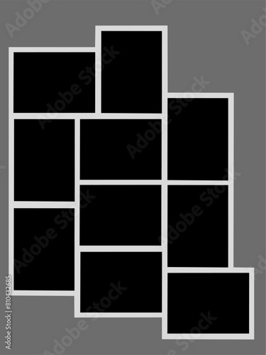 Blank photo frame, vector collage template layout of ten photo frames