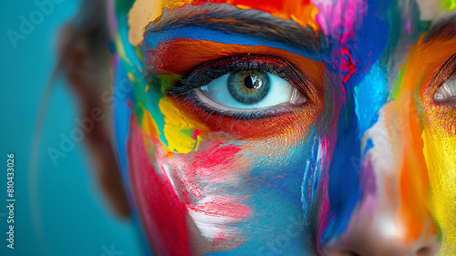 close up of a face of a person with colorful makeup