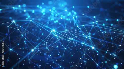 A network of thin luminescent blue lines connecting small bright dots on a deep dark blue background forming a starry night-like plexus structure with a clear unobstructed area for text