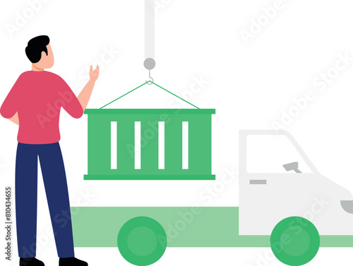 Container being lifted by lifter.