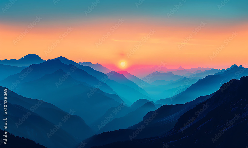 Frame the majestic silhouette of a mountain range at sunset