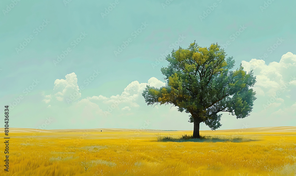 Fototapeta premium Highlight the simplicity and beauty of a solitary tree in a vast field