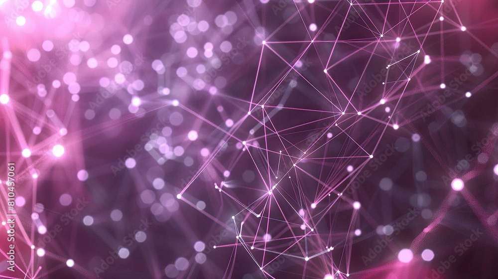 Fototapeta premium A serene and sophisticated network of soft pink and lavender lines connecting light points on a dark background offering a tranquil plexus pattern with a designated space for text on the right