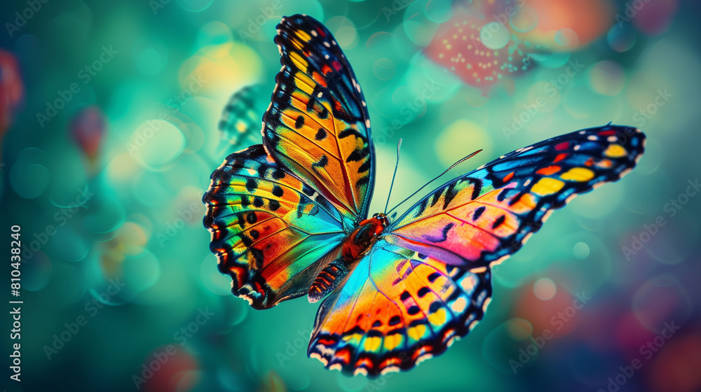 Colorful painted butterfly with wings spread out flying, Colorful painted butterfly with wings spread out flying,