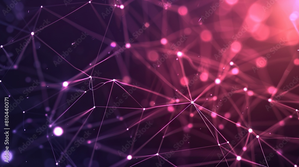 A sophisticated network of soft pink and lavender lines connecting light points on a dark background offering a tranquil plexus pattern with a designated space for text on the right A sophisticated network of soft pink and lavender lines connecting light points on a dark background offering a tranquil plexus pattern with a designated space for text on the right