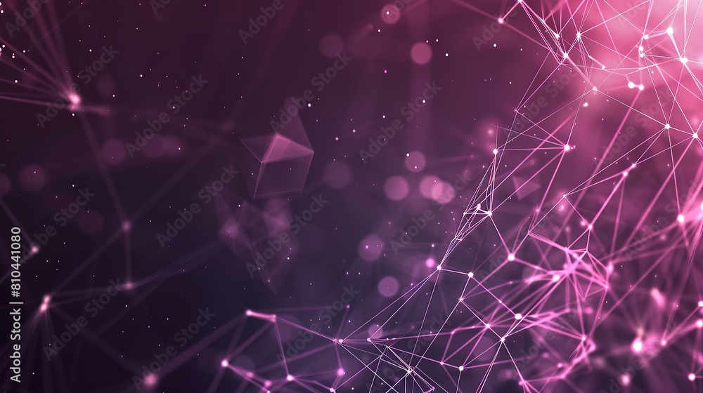 A sophisticated network of soft pink and lavender lines connecting light points on a dark background offering a tranquil plexus pattern with a designated space for text on the right A sophisticated network of soft pink and lavender lines connecting light points on a dark background offering a tranquil plexus pattern with a designated space for text on the right