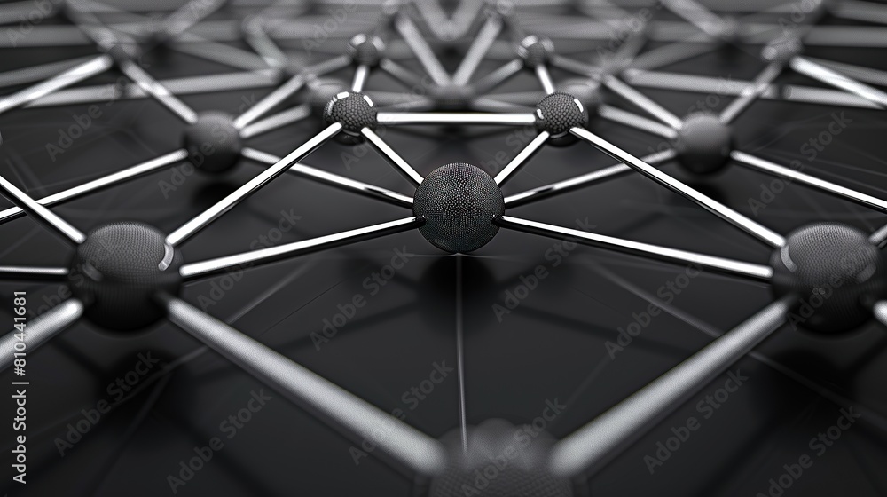 A sophisticated pattern of interconnected silver and graphite dots against a matte black background forming an elegant network with a large clear area in the center for text A sophisticated pattern of interconnected silver and graphite dots against a matte black background forming an elegant network with a large clear area in the center for text