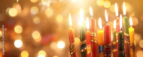 Warm and Festive Kwanzaa Banner with Kinara, Candle Flames photo