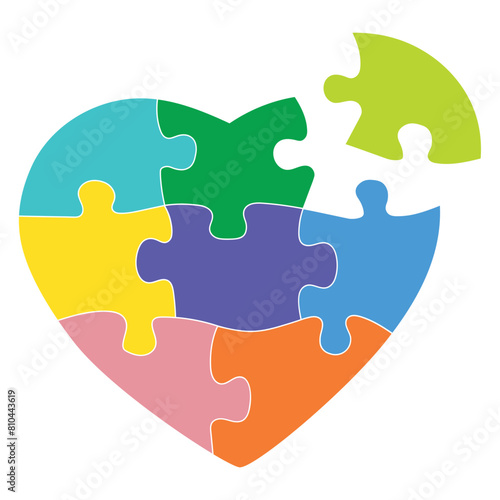 Colorful Puzzle Heart Shaped Pieces Vector Illustration Icon