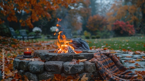Fototapeta Naklejka Na Ścianę i Meble -  A cozy backyard bonfire on a crisp fall evening is the perfect way to relax.