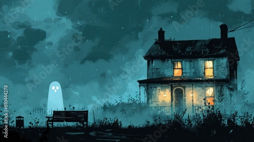 A ghost is standing in front of a house