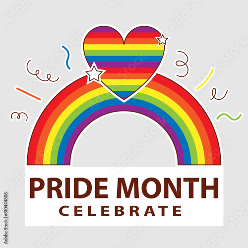 LGBT Pride Month in June. Lesbians, gays, bisexuals, transsexuals. LGBT flag. Rainbow love concept. Human rights and tolerance. Poster, card, banner, badge. Cartoon vector illustration of LGBT holiday