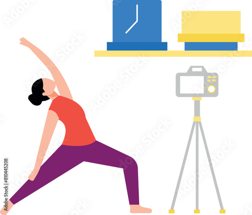 A girl is making a video while exercising.