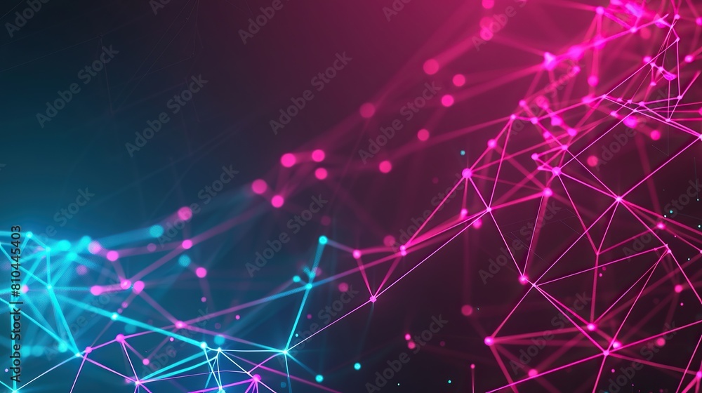 A vibrant backdrop of neon pink and electric blue nodes interconnected by fluorescent lines on a dark background optimized for high-definition with space for text on the lower left side A vibrant backdrop of neon pink and electric blue nodes interconnected by fluorescent lines on a dark background optimized for high-definition with space for text on the lower left side