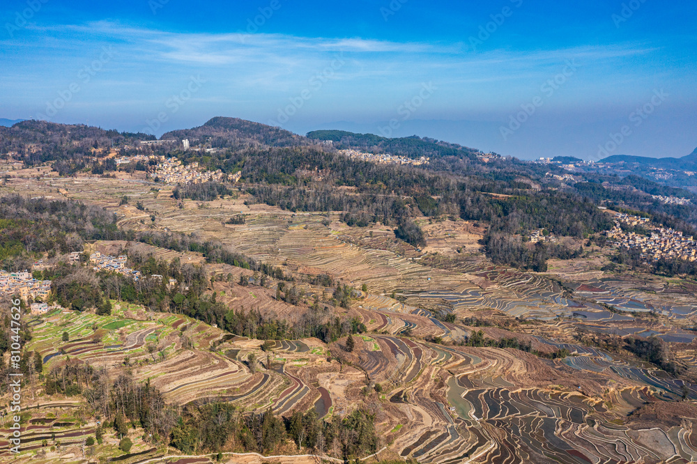 Aerial photography of terraced fields in Yuanyang, Yunnan