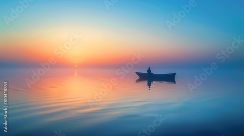 Fishermen at dawn on the ocean, peaceful, early, quiet, traditional, reflective, fishermen starting their day at sea concept, high resolution. photo