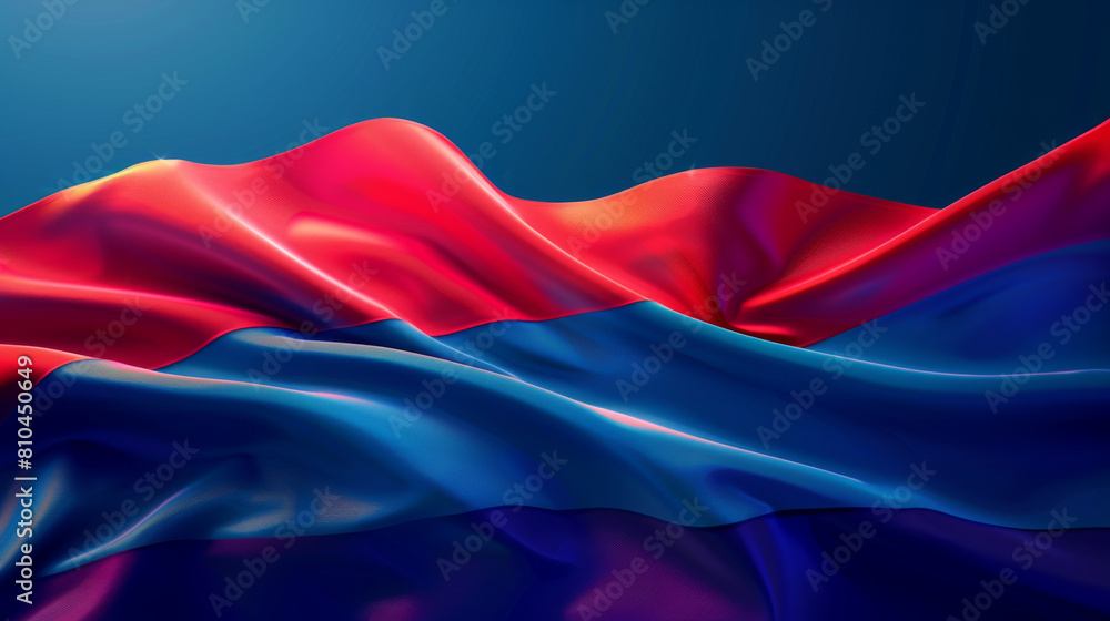 Luxurious waves of satin fabric in vivid red and blue colors, symbolizing elegance and richness. Luxurious waves of satin fabric in vivid red and blue colors, symbolizing elegance and richness.