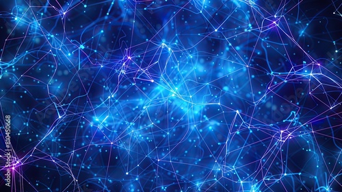A visually dynamic backdrop of electric blue and violet plexus connections across a midnight blue canvas arranged to leave ample room for text in the center ensuring readability and impact