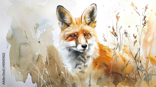 Artistic Fox Running Watercolor Illustration 