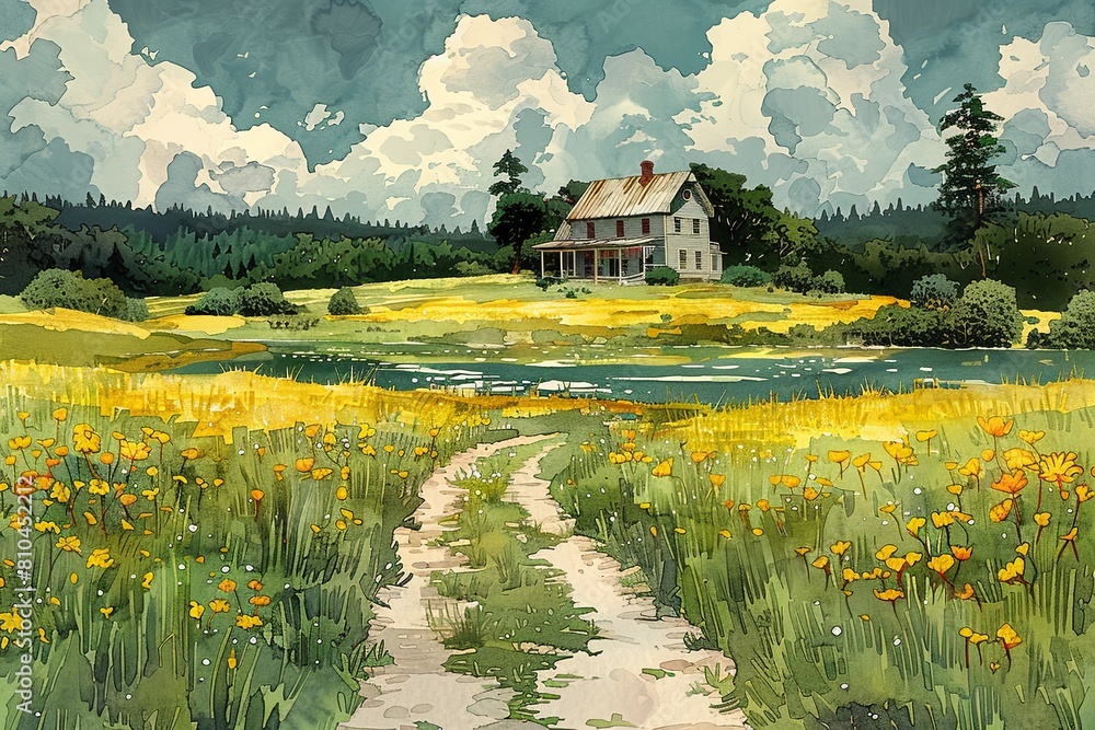 Innocence Unveiled: Nostalgic Childhood Memory Illustration of Wonder ...