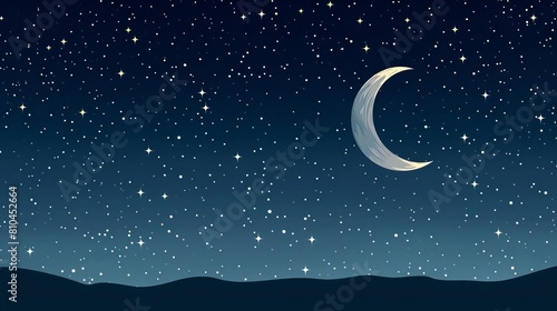 lunar lullaby enchanting night sky with crescent moon and twinkling stars vector illustration photo