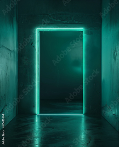 Neon-framed door. Minimal Creative Interior and Advertisement Concept.