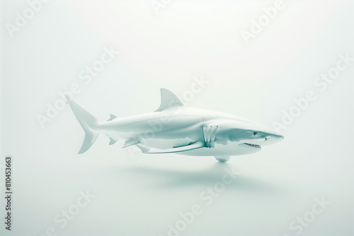 close up of a white shark on white background.Minimal creative nature concept