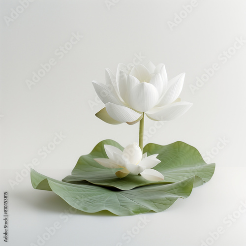 Flower and lotus leaf on a white background.Minimal creative nature concept.
