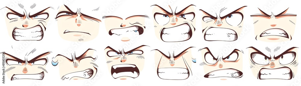 manga style face expression set cartoon emotion isolate clipart white ...